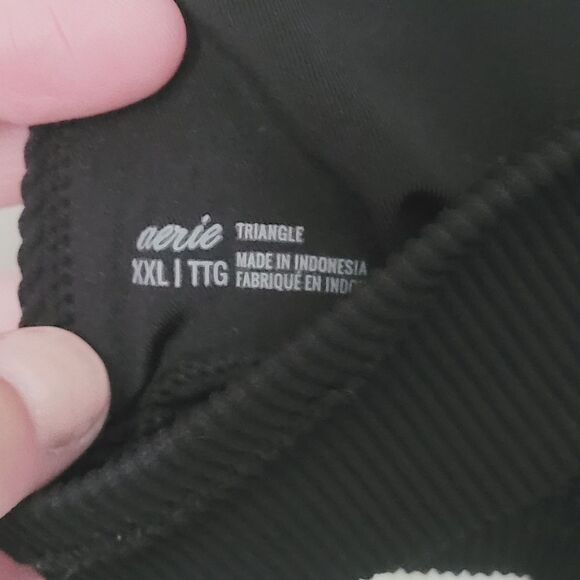 Aerie Triangle Plunge Ribbed Bikini Top in Black Size XXL - Picture 6 of 7